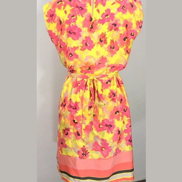 Ann Taylor Loft Yellow Dress Tie Waist Size 4 Pink - Picture 6 of 6